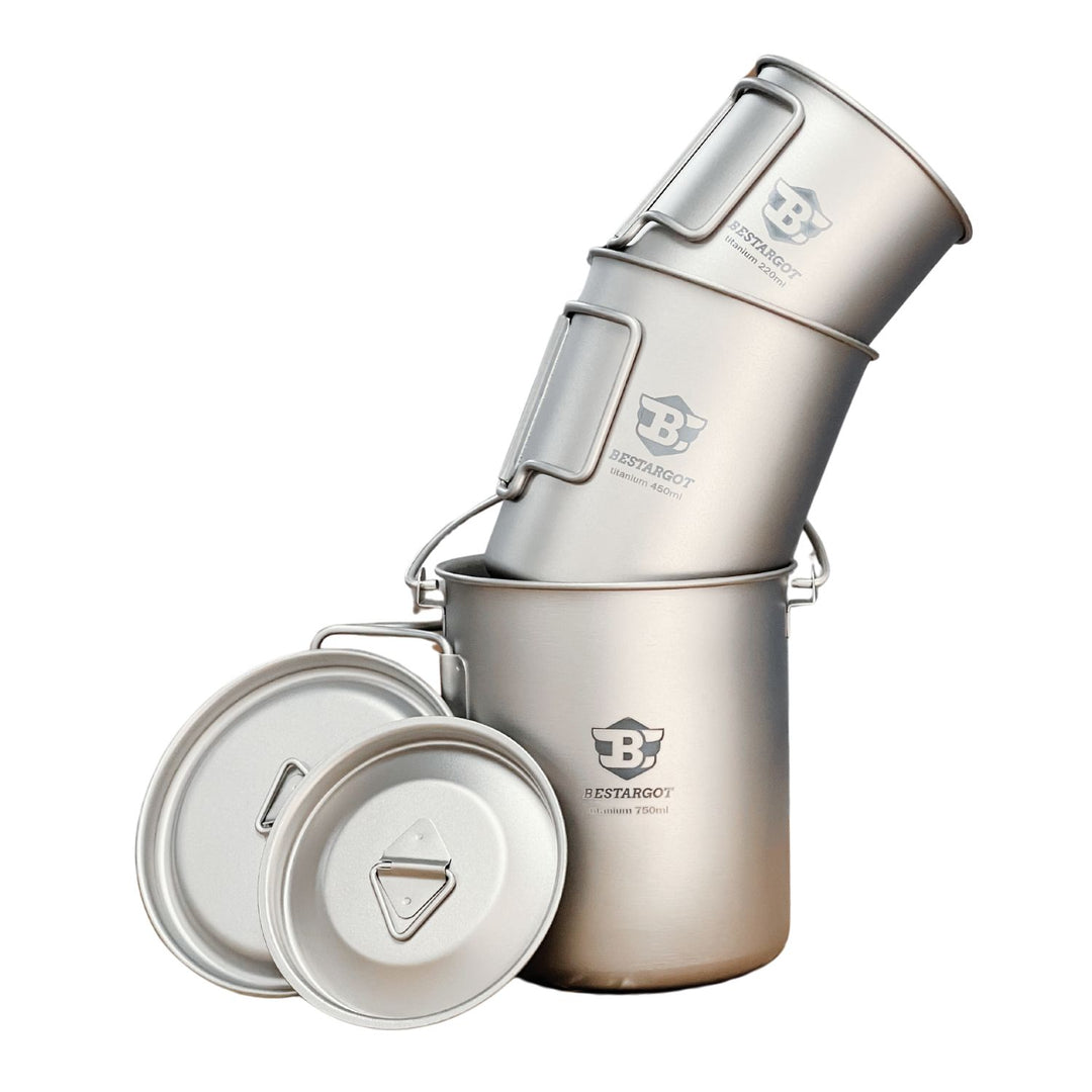 Ensemble de 3 tasses en titane 220 ml, 450 ml, 750 ml