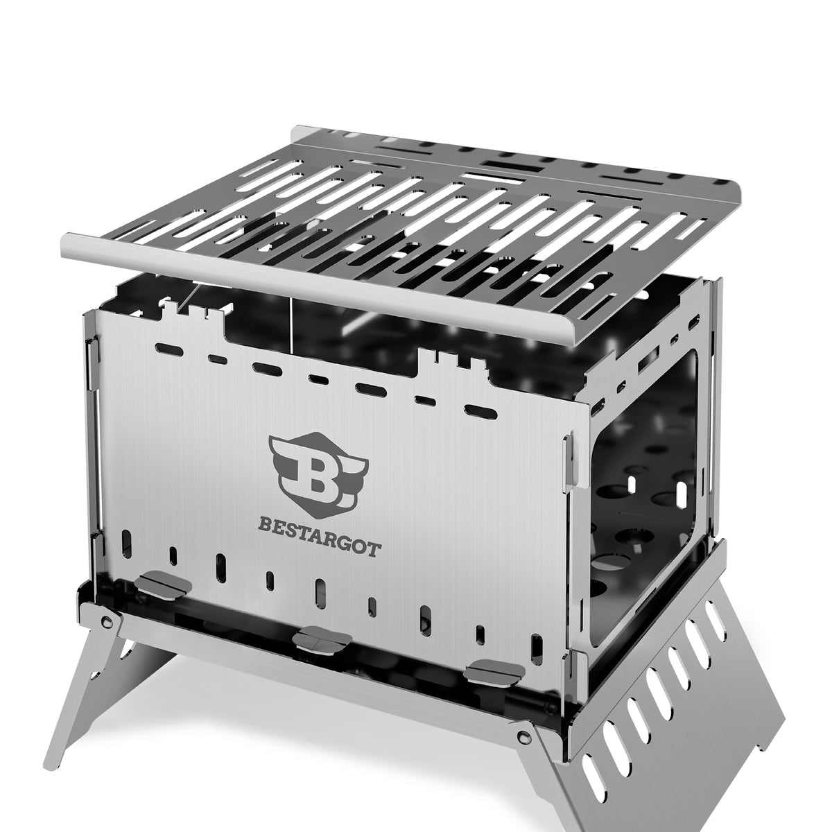 Bestargot Camping Charcoal Grill, Stainless Steel, Card Type Portable Design, for Patios, Balconies, Picnics, Camping