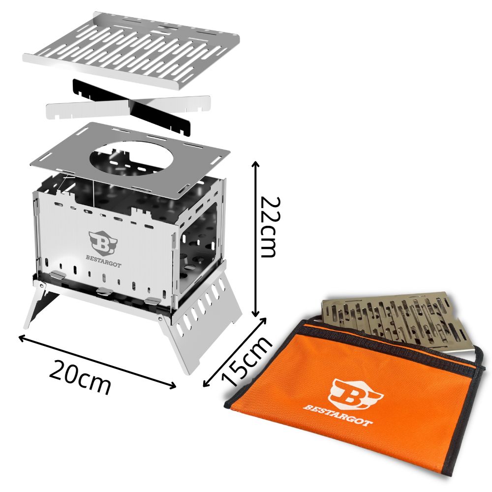 Camping Stove, Stainless Steel, Folding Cooking System, Portable Design