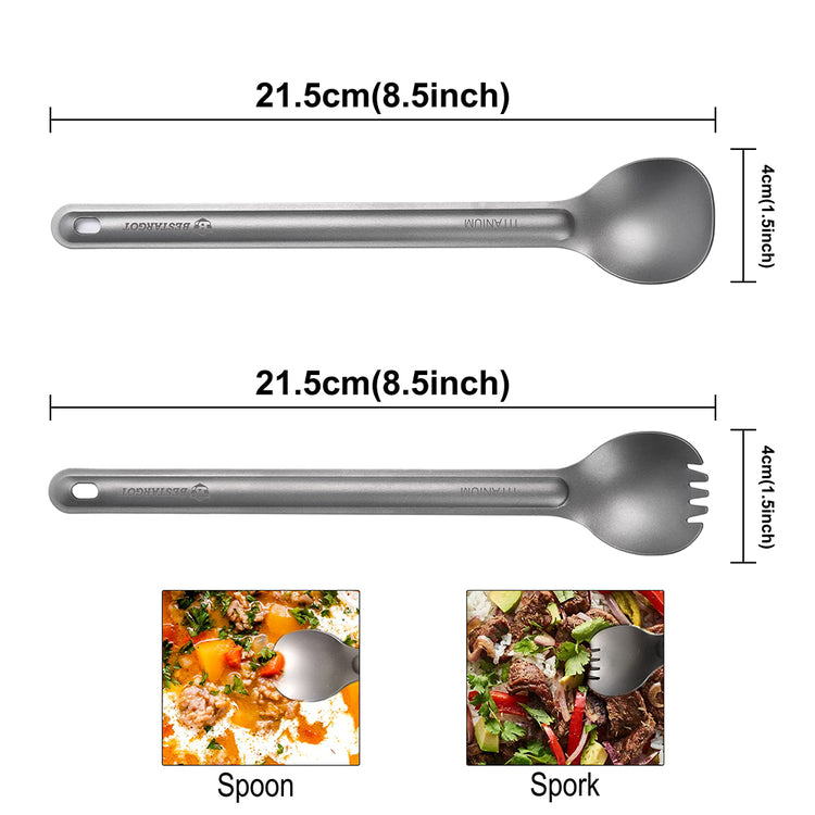 Bestargot ATitanium Long Handle Spork and Spoon Set