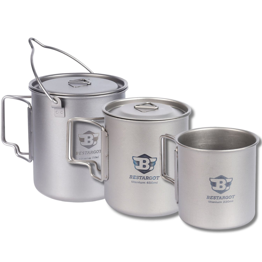 3-Piece Titanium Mug Set 220ml, 450ml, 750ml