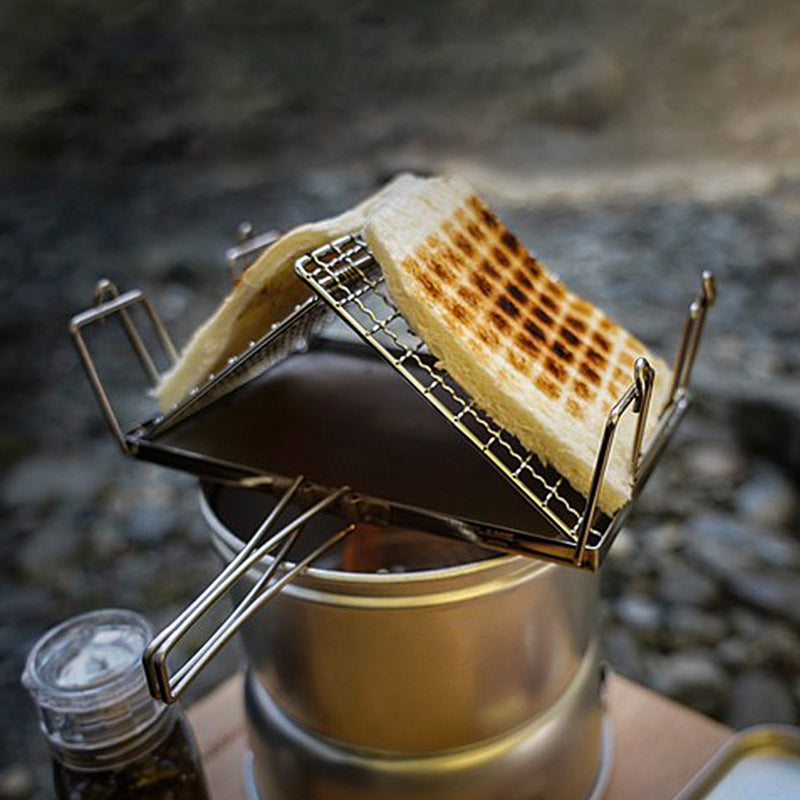 Grille-pain et grill de camping en acier inoxydable, plateau à pain grillé avec support pliable