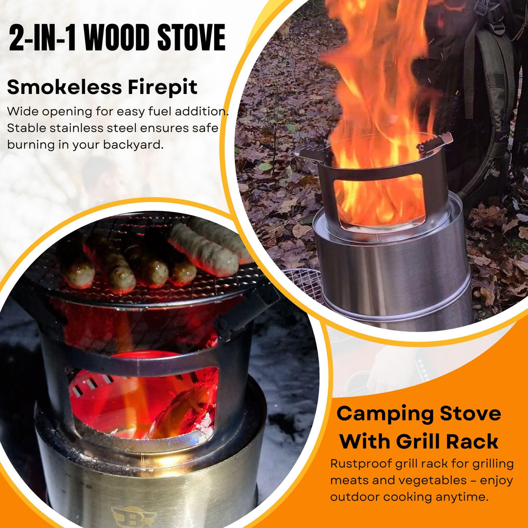 Outdoor Portable Charcoal Grills Smokeless Fire Pit – Large Charcoal BBQ | Portable Wood Burning Fire Pit, Smokeless Campfire for Backyard, Patio and Camping, Wood Stove Heater for Outdoor Heating