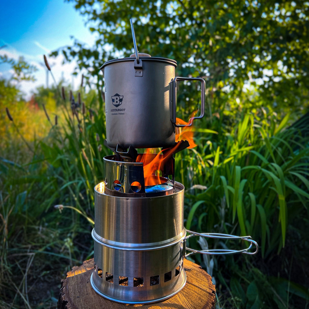 Bestargot New 2023 : Réchaud à bois et cuisinière à gaz de camping, portable, double mode, acier inoxydable de haute qualité, robuste et durable