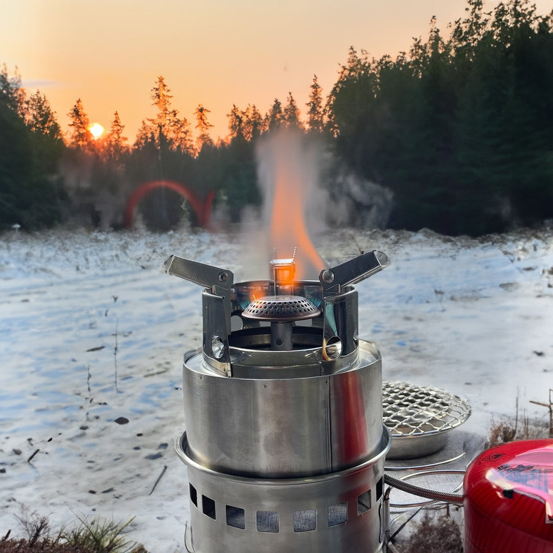 Bestargot New 2023 : Réchaud à bois et cuisinière à gaz de camping, portable, double mode, acier inoxydable de haute qualité, robuste et durable