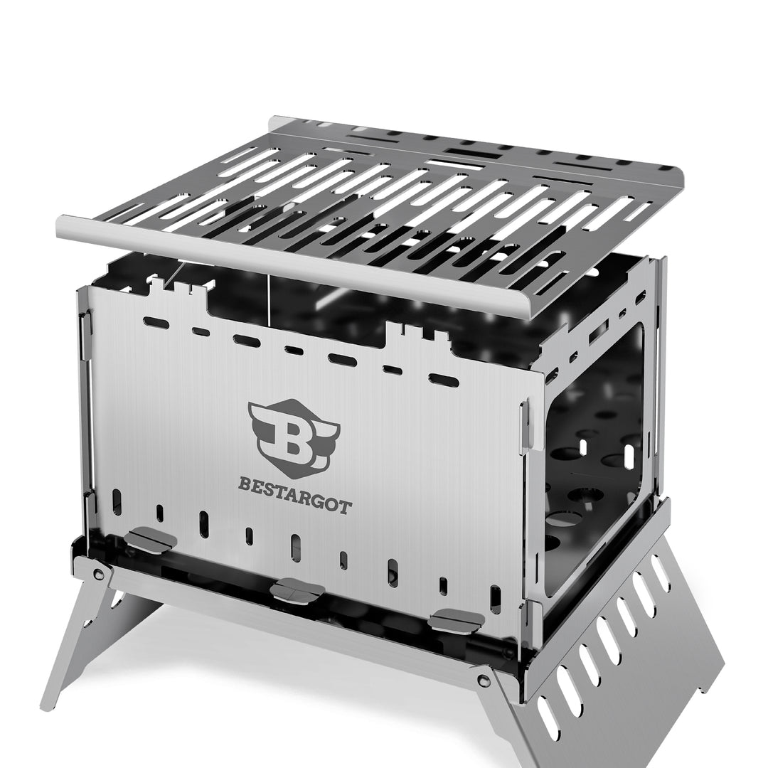 Campfire Grill, Stainless Steel, Folding Cooking System, Portable Design