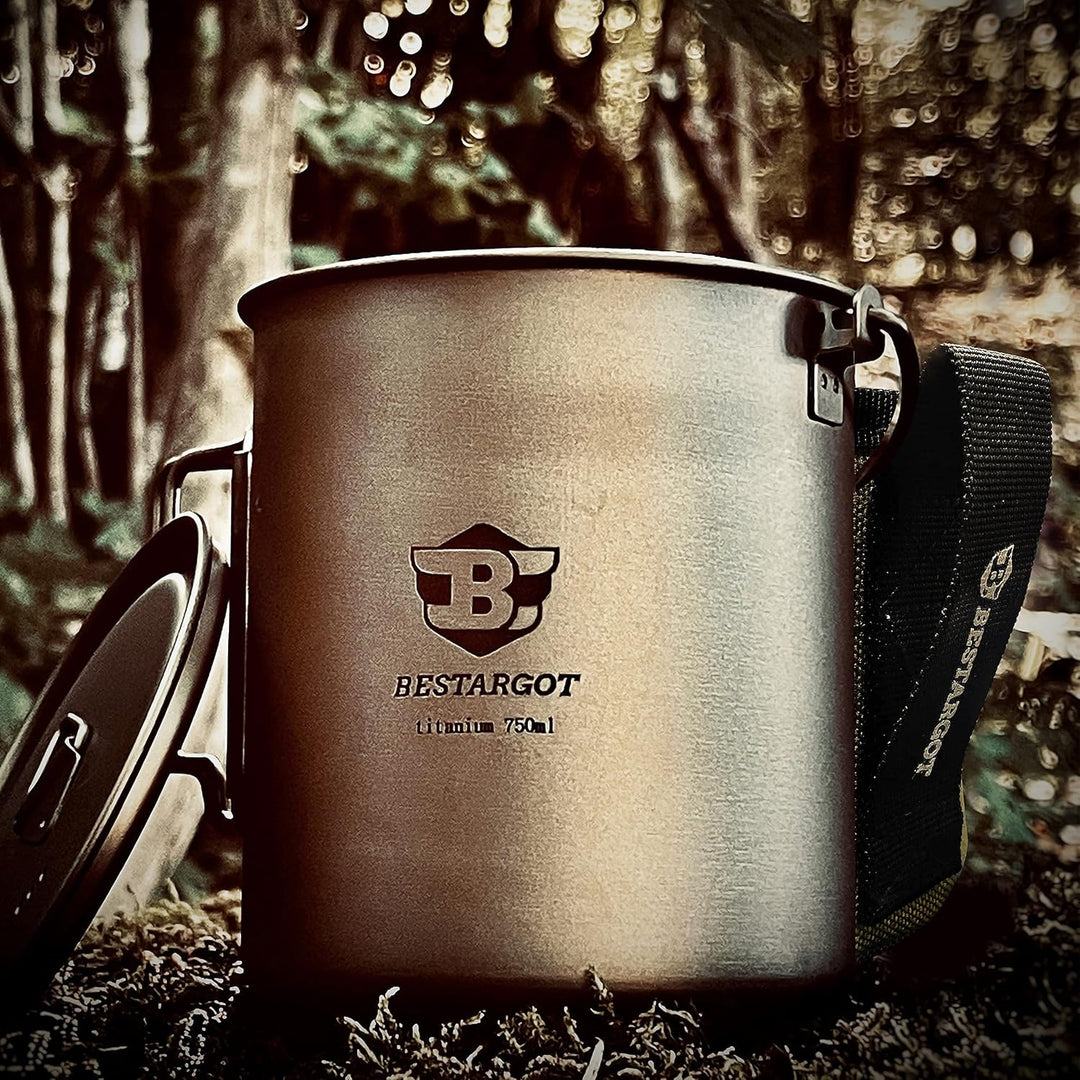 750ml Titanium Pot Camping Cup with Insulated Sleeve | Lightweight Outdoor Titanium Mug for Hiking, Backpacking, and Camping