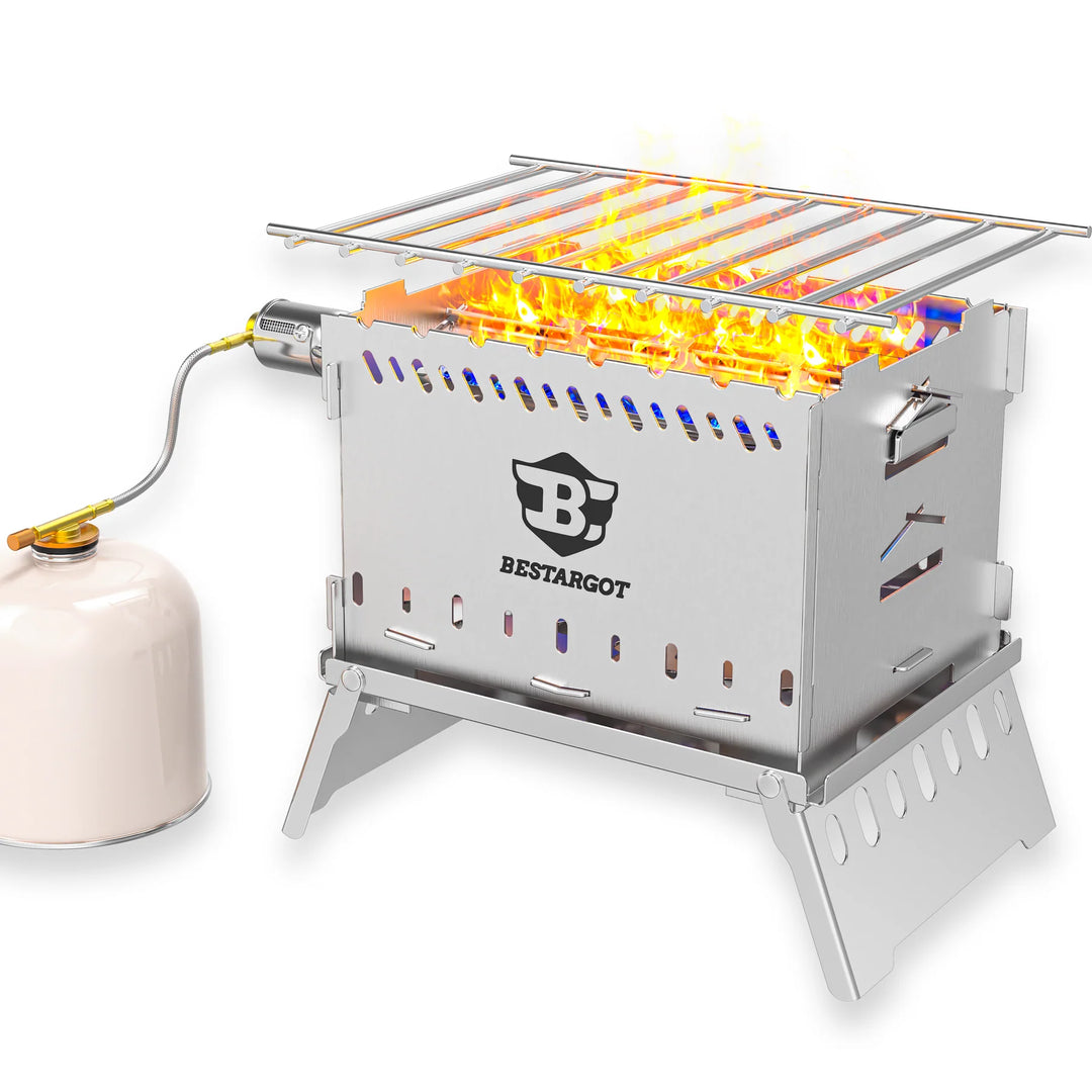 Bestargot Camping Gas Pixel-Grill , Stainless Steel, Supports Wood, Charcoal & Gas - Perfect for BBQs, Picnics, Camping