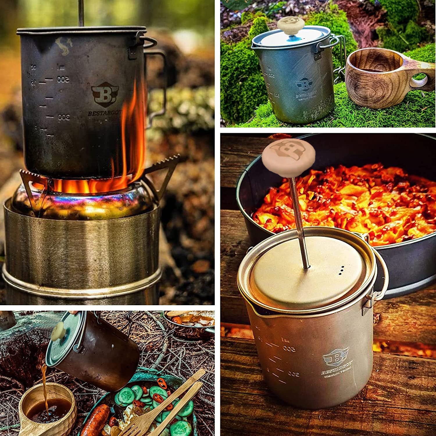 Camping Coffee Cup Titanium Mug, Bestargot Outdoor French Press Pot,Camp Cooking