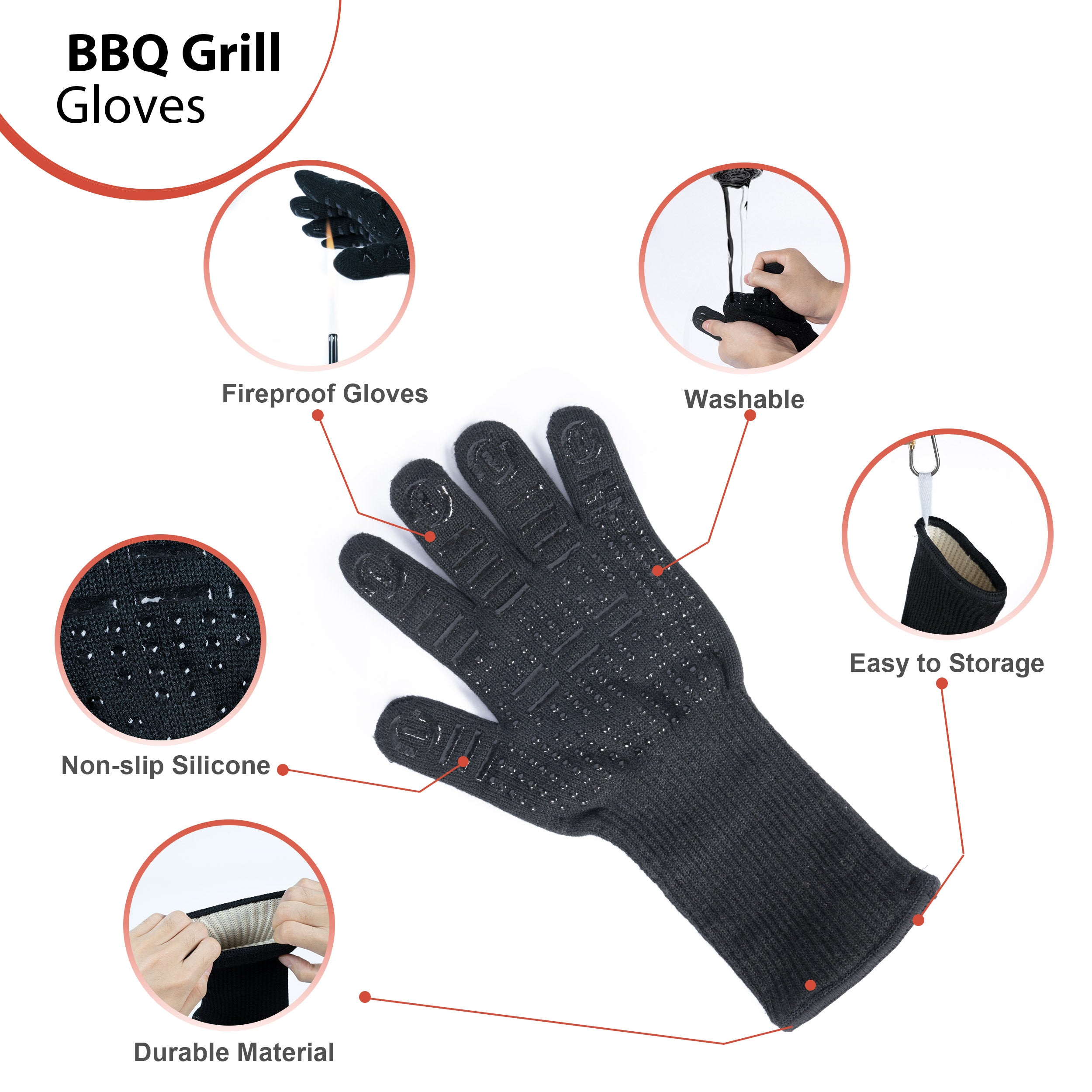 Bestargot BBQ Gloves Grilling Gloves 1472℉ Heat Resistant Kitchen